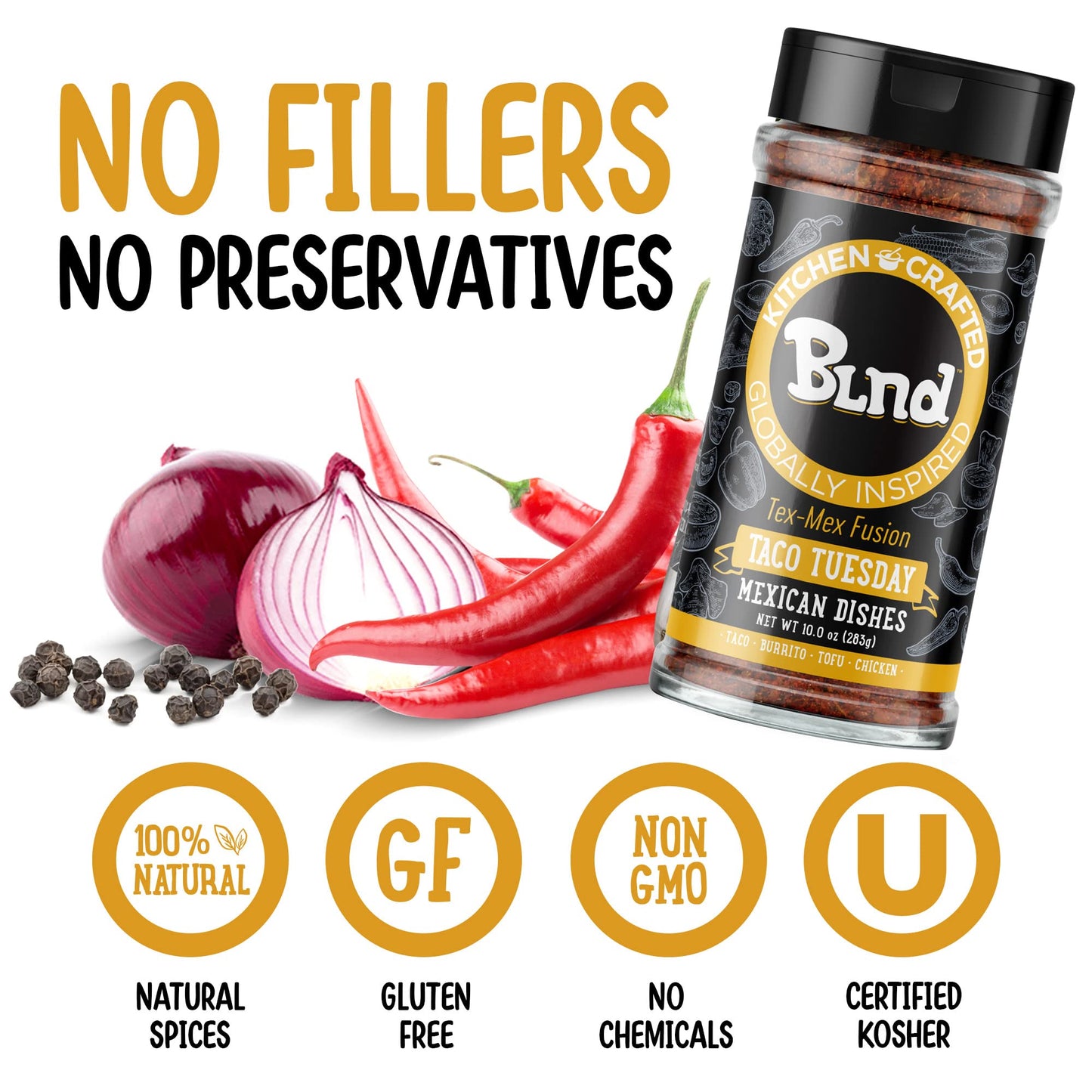 Kitchen Crafted - BLND Taco Tuesday, Gluten Free Taco Seasoning Mix, Herbs, Spices & Seasonings for Cooking Taco Meat, Enchilada