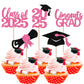 YCTHUNFISH Graduation Cupcake Toppers, 30 Pack, Pink, Glitter Congrats Grad Cap & Diploma Decorations for Class of 2025 Party Supplies