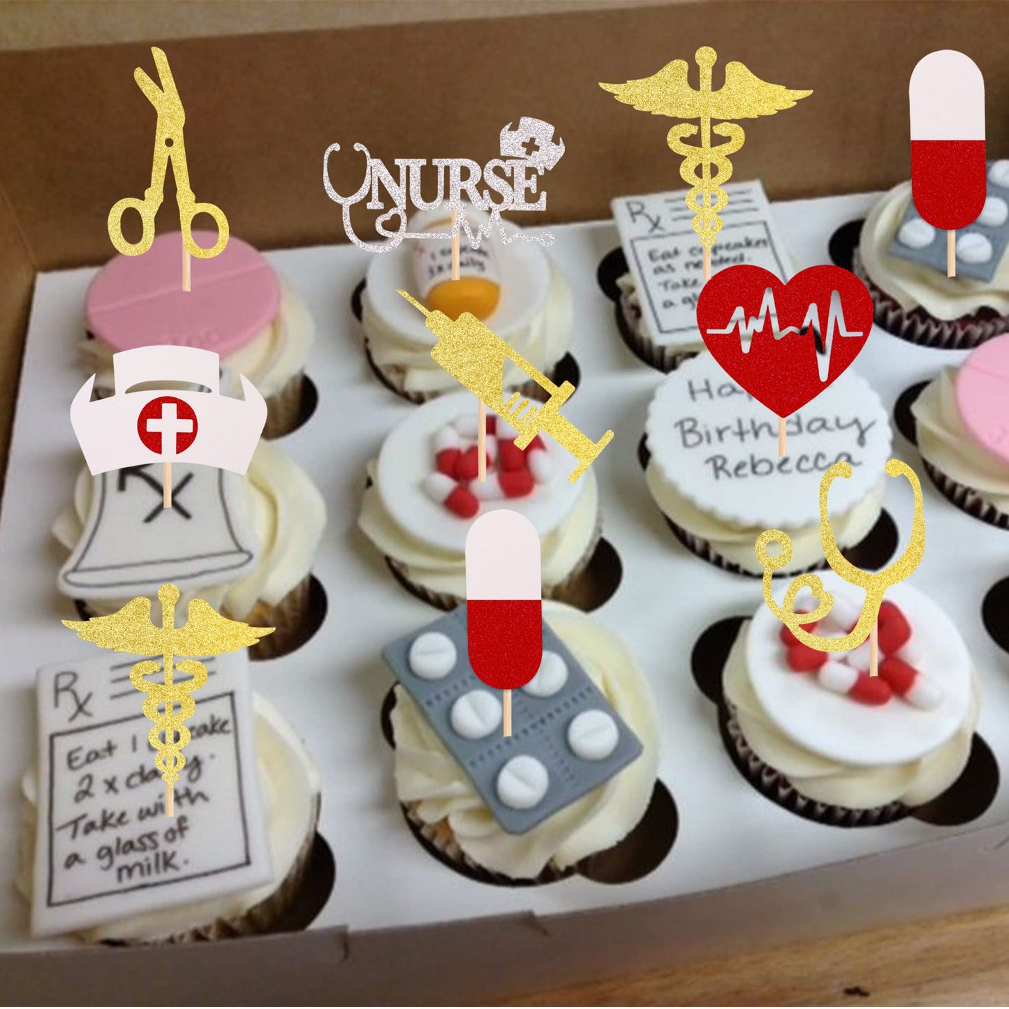 32 Pcs Nurse Cupcake Toppers Glitter Nursing School Graduation Cupcake Picks Medical Rn Nurse Grad Themed Birthday Baby Shower P