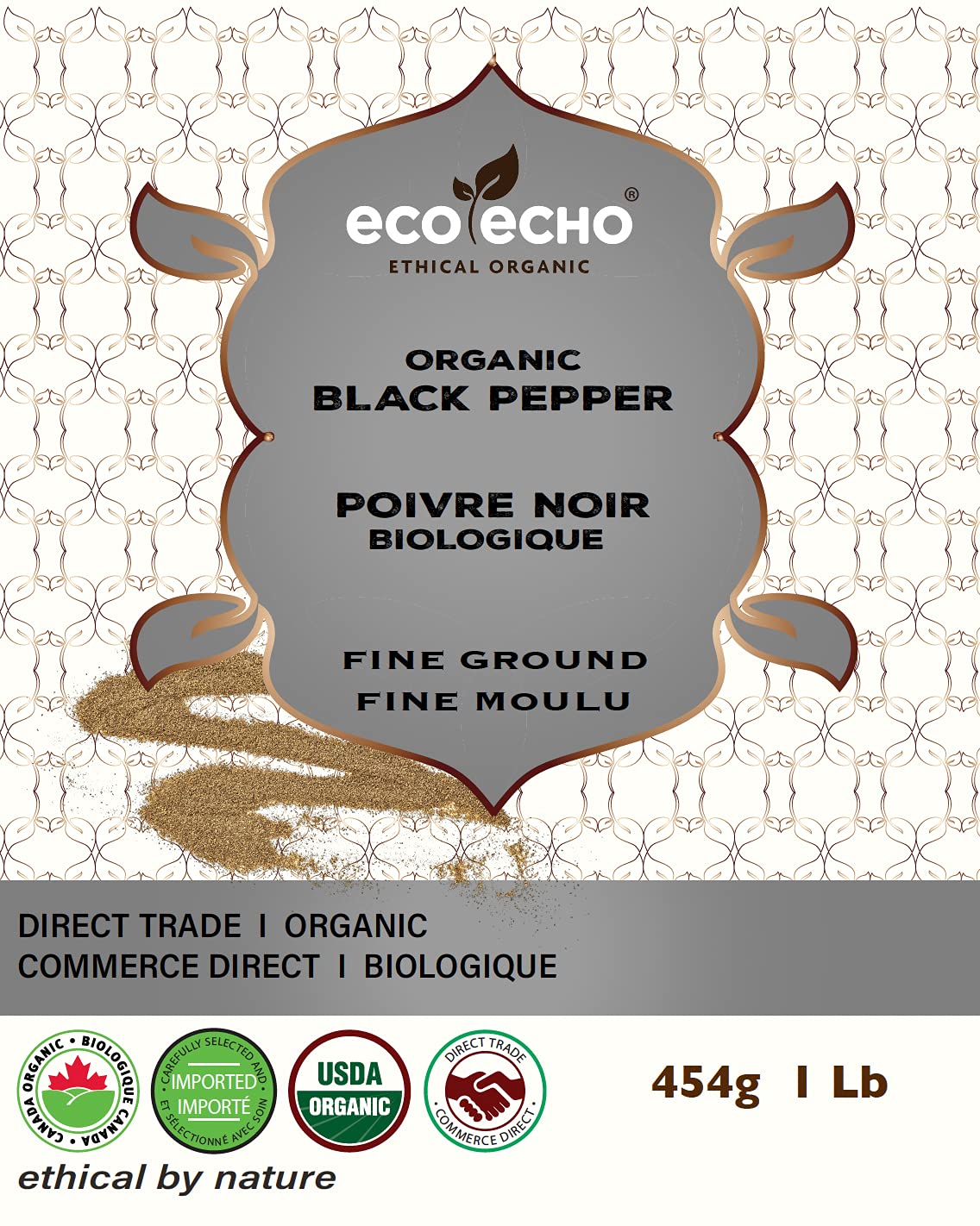 Ecoecho Organic Black Pepper Fine Ground - 454G / 1 Lb