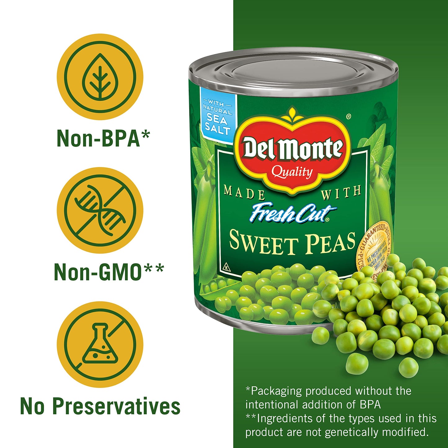 Del Monte Canned Sweet Peas, 8.5 Ounce (Pack of 12) - Non-GMO, Ready to Eat, Ideal for Cooking and Snacking
