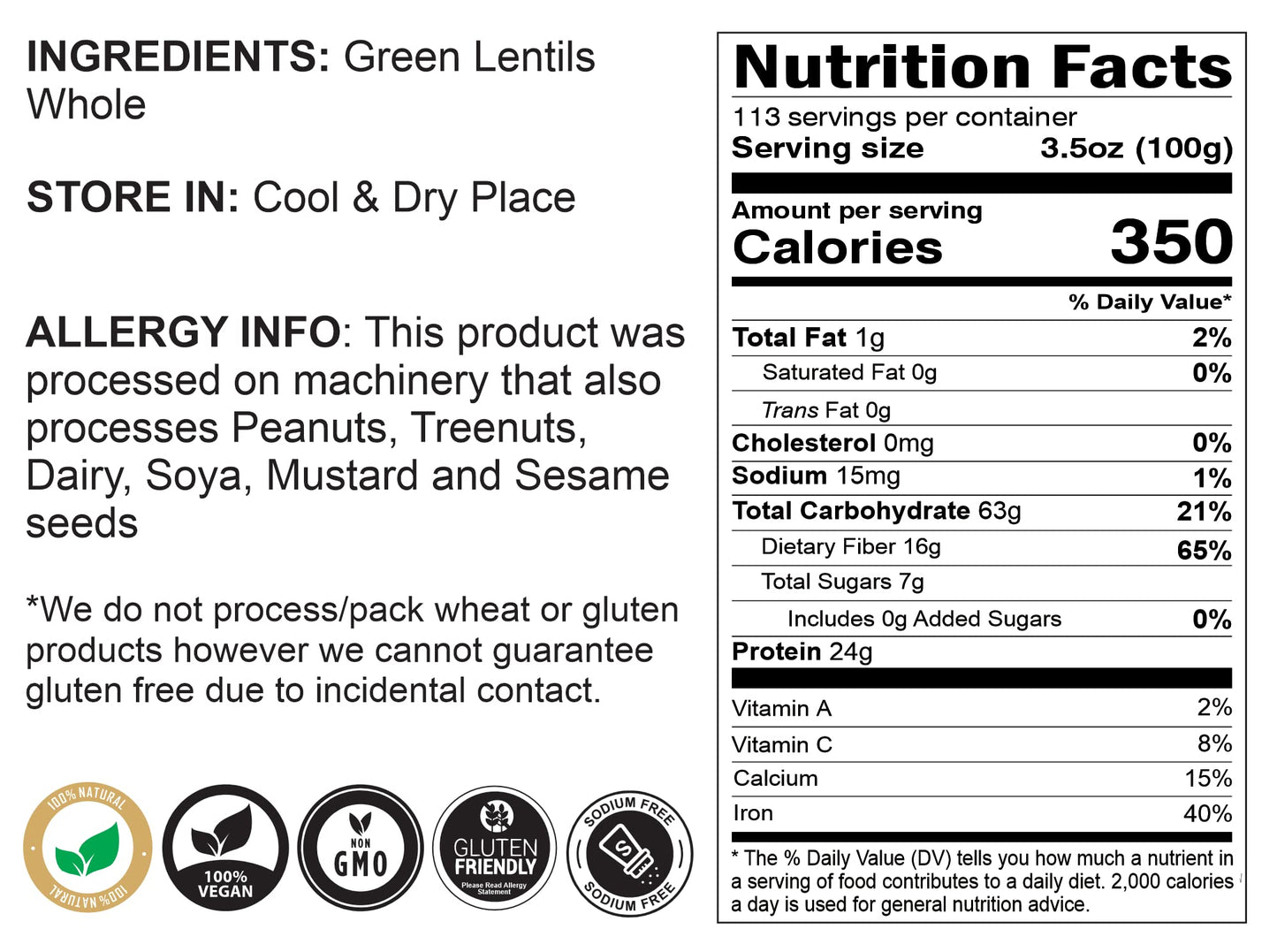 Rani Masoor Whole (Green Lentils Whole With Skin) 400Oz (25Lbs) 11.36Kg Bulk Box ~ All Natural | Vegan | Gluten Friendly | Non-G