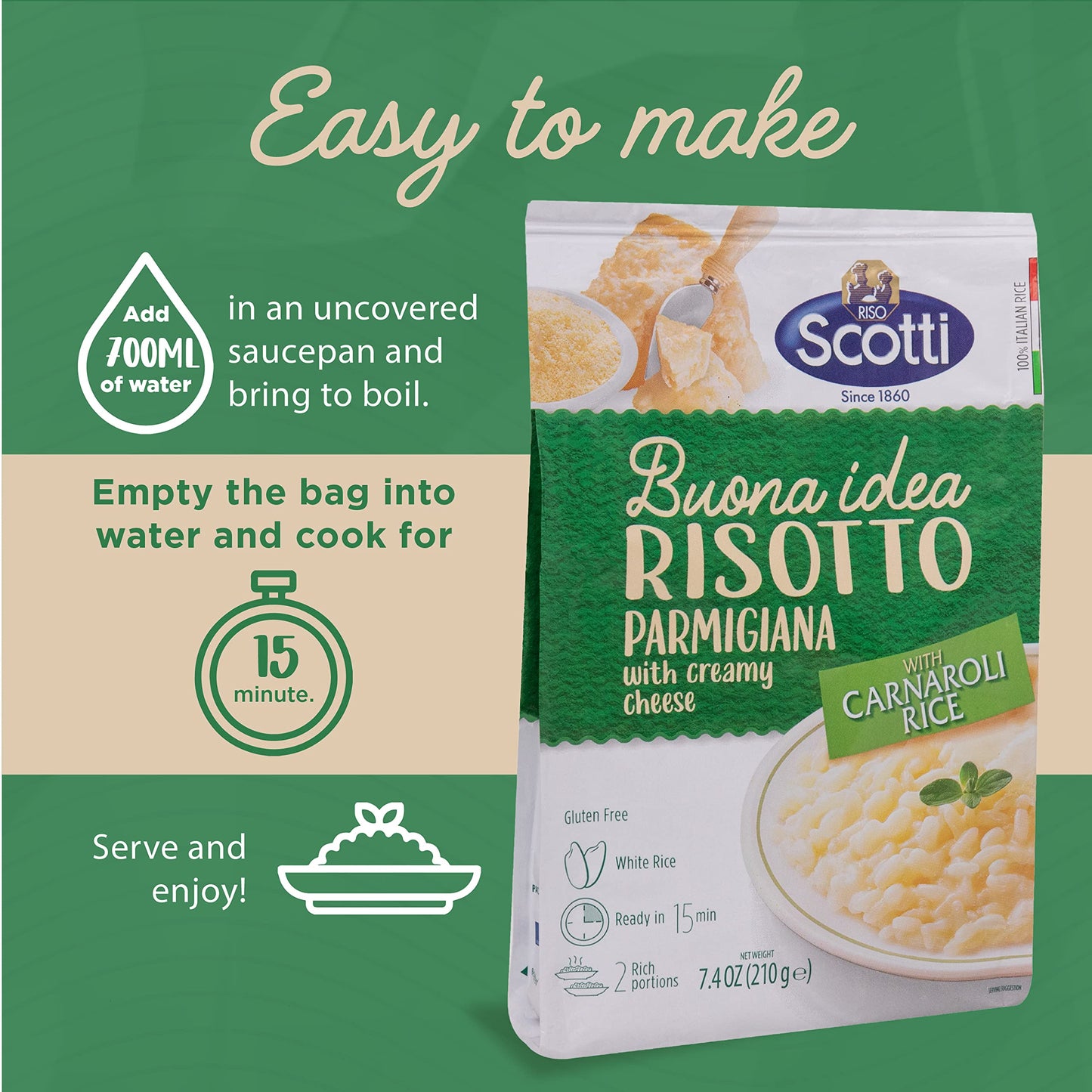 Riso Scotti 4 Pack, Italian Risotto, Carnaroli Rice, Ready Meals, Easy to Cook, Italian Seasoned Risotto, Easy Dinner Side Dish,