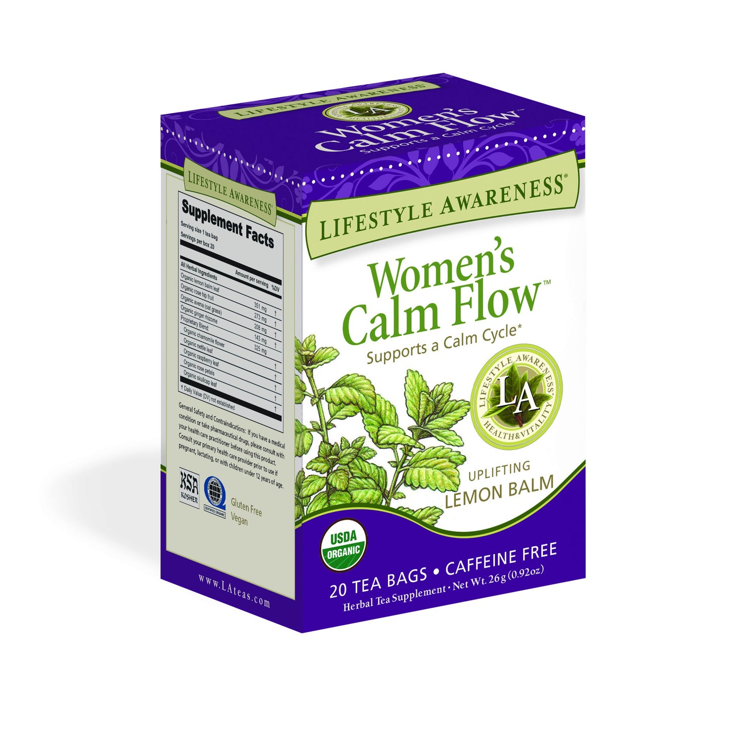 Lifestyle Awareness Calm Flow Tea, Caffeine Free, Lemon Balm, Pack of 6, Model LYVUPQM