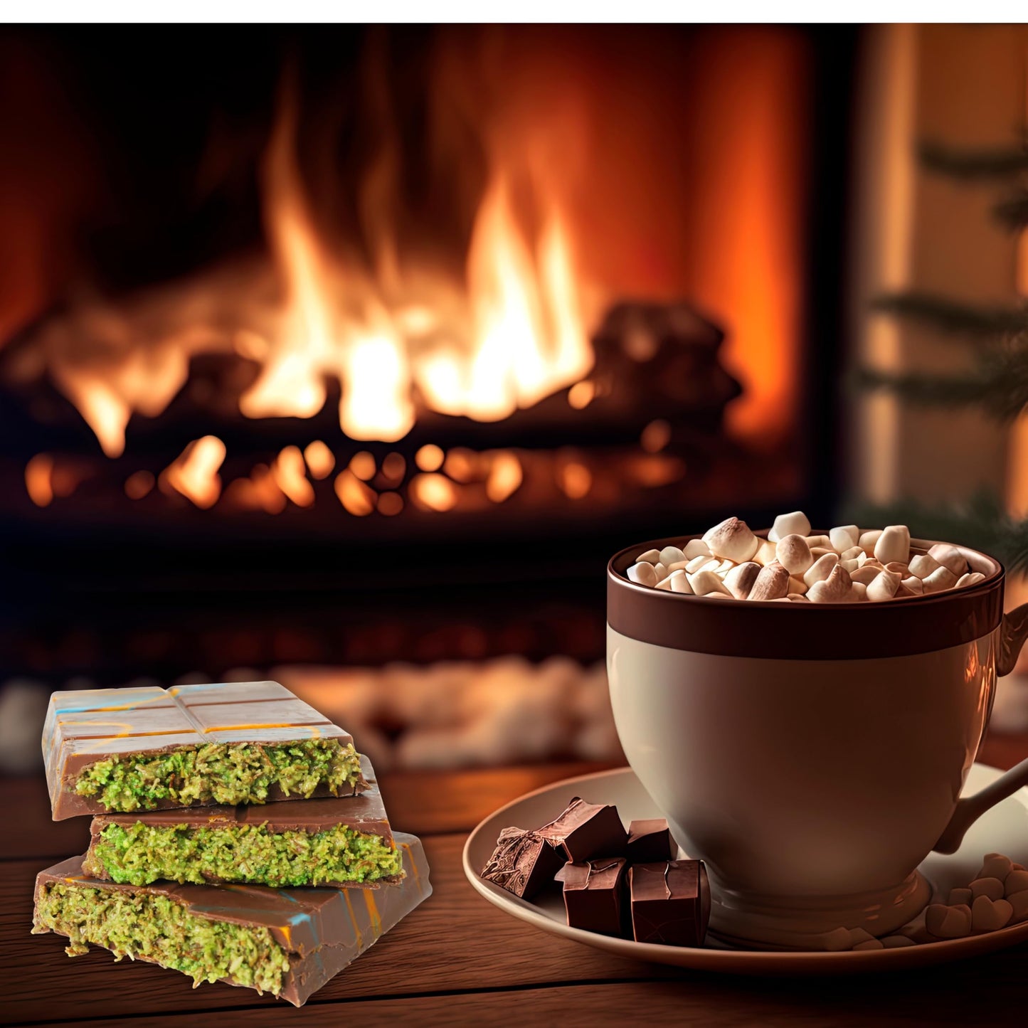 Enhanced 200 Gr Dubai Chocolate, Hot Cocoa Classics With Vanilla Dehydrated Mini Marshmallow, Candy Cane 12 Pieces,Luxury Christmas Gift Set