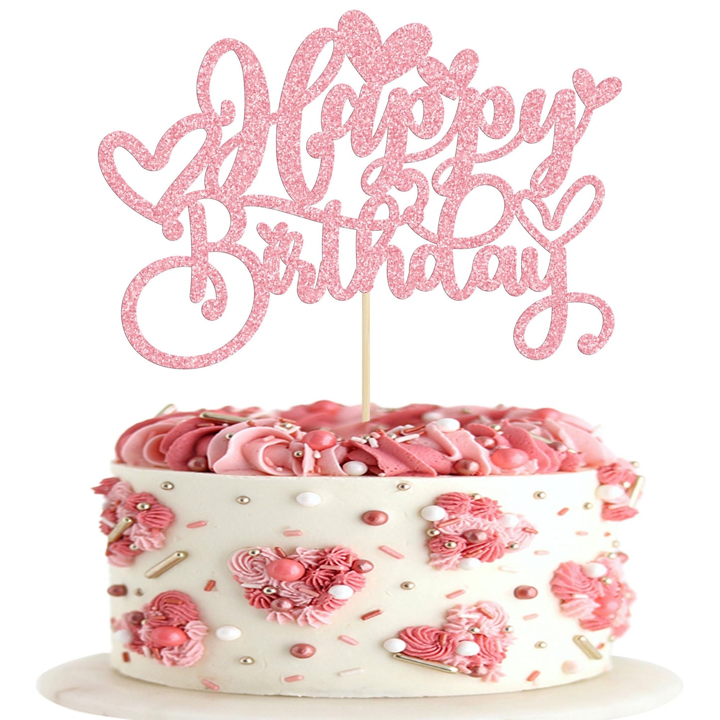 Gyufise 1Pc Happy Birthday Cake Topper With Love Heart Glitter Valentine'S Day Cake Picks Love Theme Baby Shower Kids Birthday P