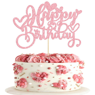 Gyufise 1Pc Happy Birthday Cake Topper With Love Heart Glitter Valentine'S Day Cake Picks Love Theme Baby Shower Kids Birthday P