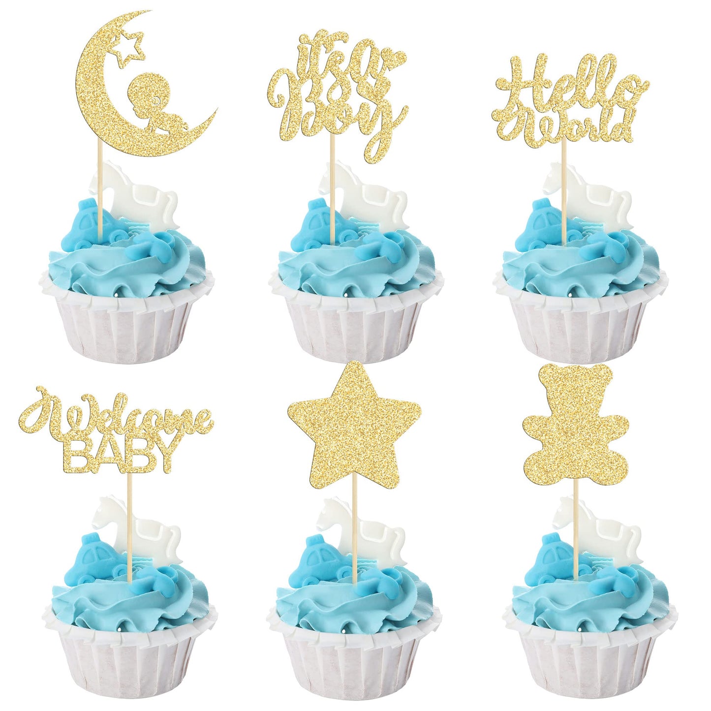 Gyufise 24Pcs Gold Glitter Baby Shower Boy Cupcake Toppers With Moon Bear Star It S A Boy Gender Reveal Cupcake Picks Decorations For Baby Shower Kids Boys Birthday Party Supplies