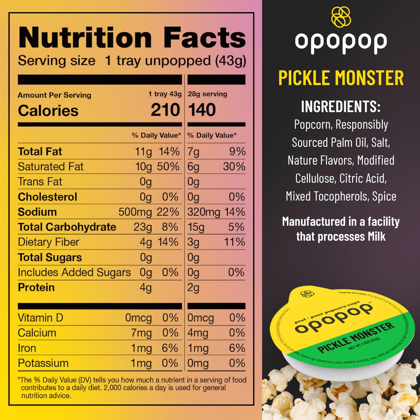 OPOPOP Microwave Popcorn - Pickle Monster Flavor, Non-GMO, Gluten Free, 1.5 Ounce (Pack of 6)