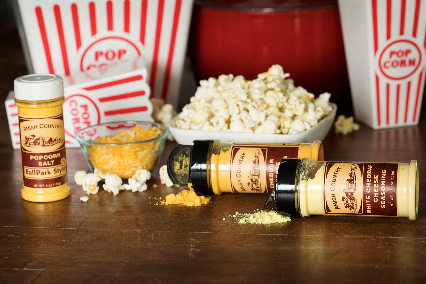 Amish Country Popcorn | BallPark Style Buttersalt - 5.5 oz, Cheddar Cheese - 4.7 oz & White Cheddar Cheese - 3.8 oz Popcorn Seas