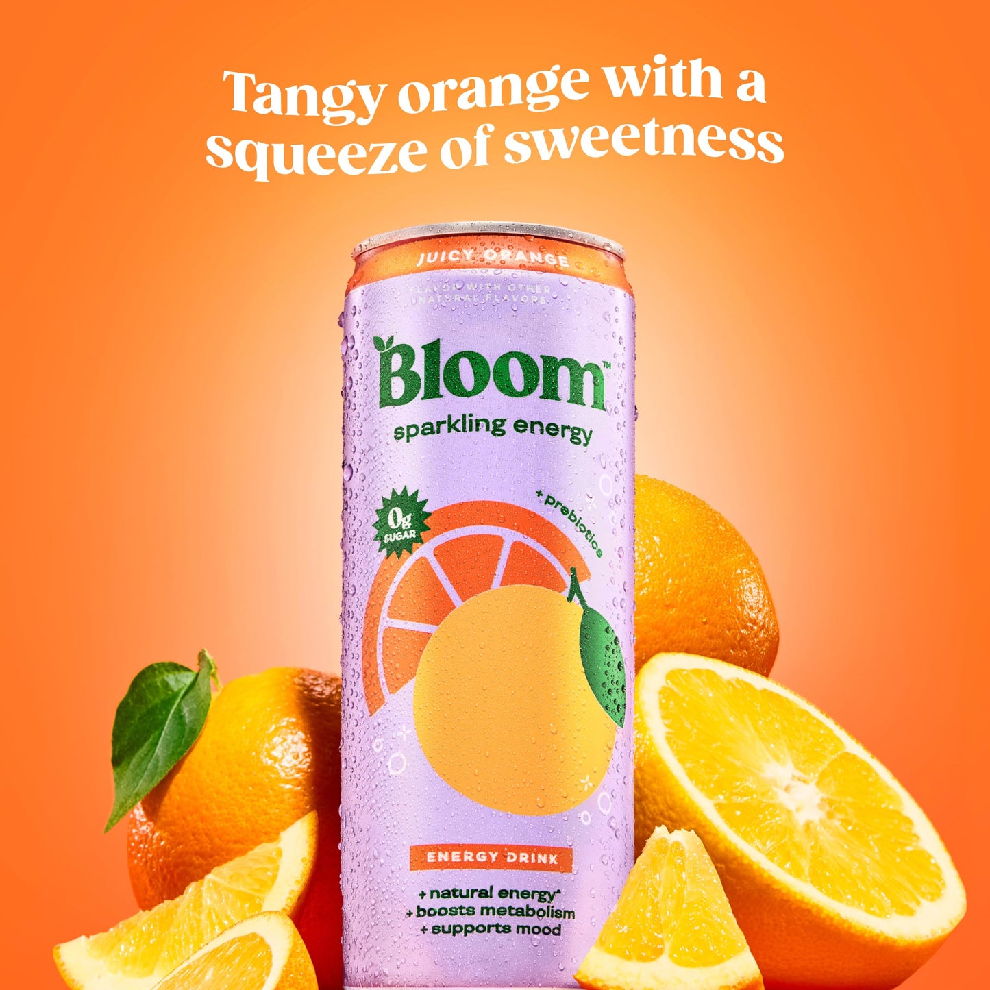 Bloom Nutrition Sparkling Energy Drink - Natural Caffeine  Zero Sugar  180mg Caffeine - Antioxidant-Rich with Green Coffee Bean  Green Tea Extract  Prebiotics - Orange - 12oz 12 Pack