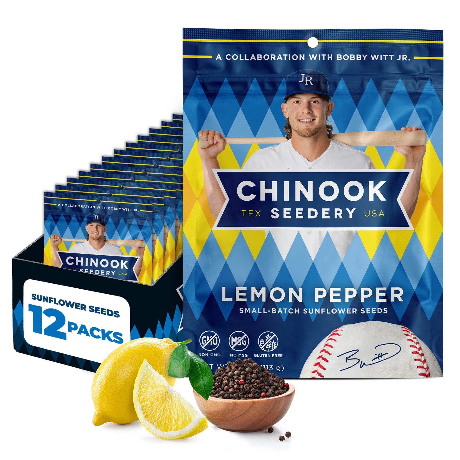 Chinook Seedery Roasted Jumbo Sunflower Seeds - Keto, Gluten-Free, Non-GMO, Lemon Pepper, 4 oz (12-Pack)