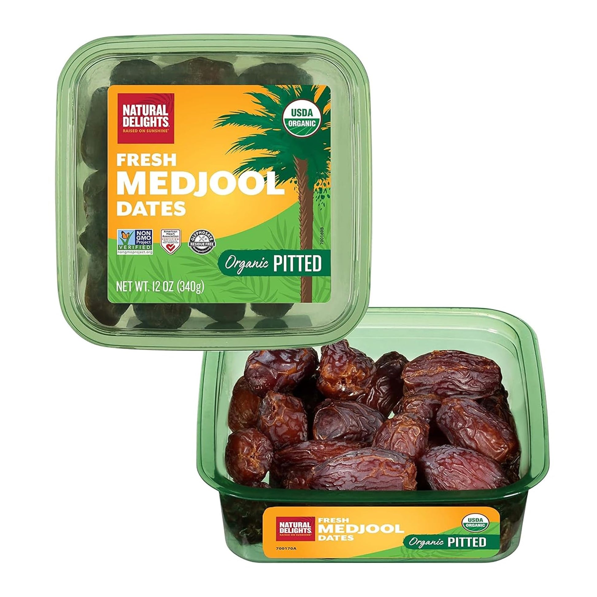 Natural Delights Organic Medjool Dates Pitted - USDA Certified Organic Fruit  Good Source of Fiber & Potassium  Naturally Sweet  Snack for On-the-Go  Large & Plump Dates - 12 oz Tub (Pack of 2)