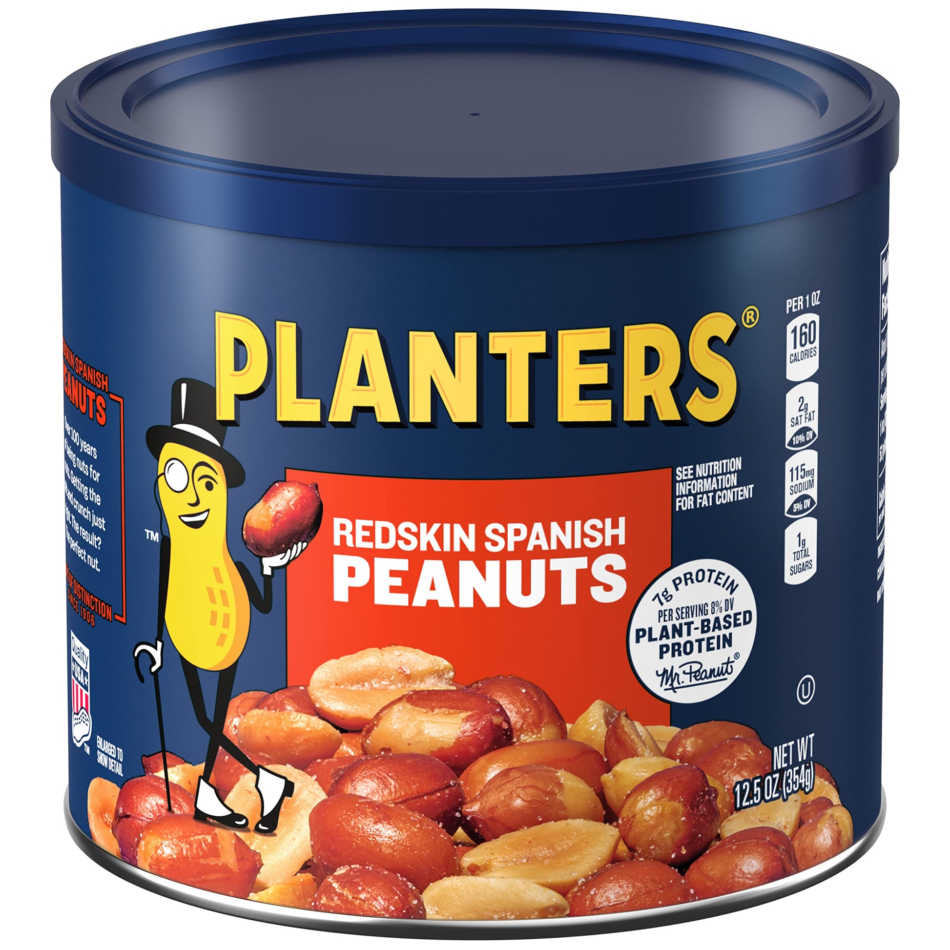 PLANTERS Roasted Salted Redskin Spanish Peanuts, Plant-Based Protein, 12.5oz Canister