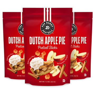 Pop Daddy Flavored Pretzel Sticks, Healthy Gourmet Pretzels Snacks, 7.5oz Individual Bags, 3 Pack, Dutch Apple Pie (Limited Flav