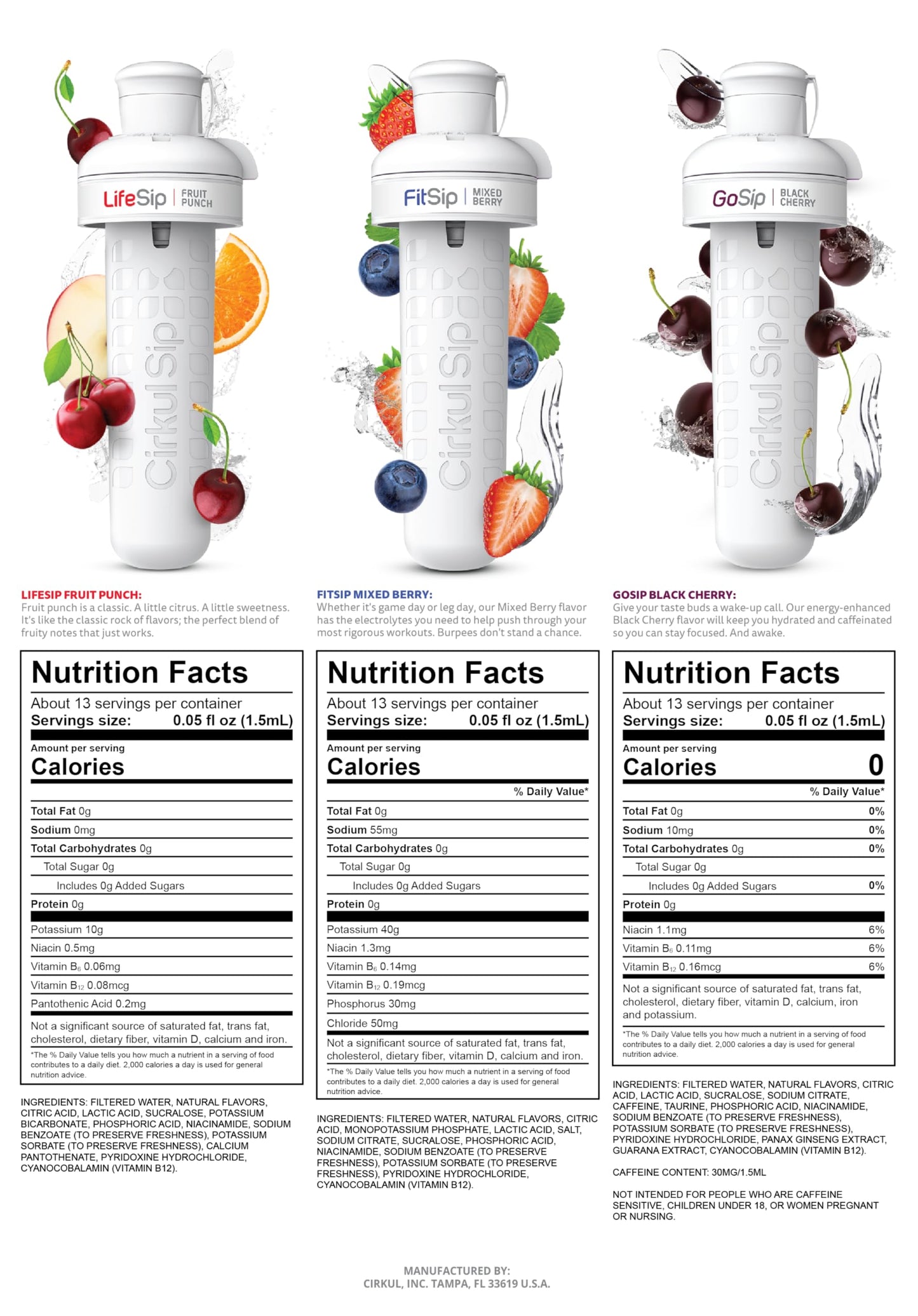 Cirkul 22Oz. Bpa-Free Plastic Water Bottle Starter Kit With Blue Lid, 3 Flavor Cartridges (1 Lifesip Fruit Punch, 1 Fitsip Mixed