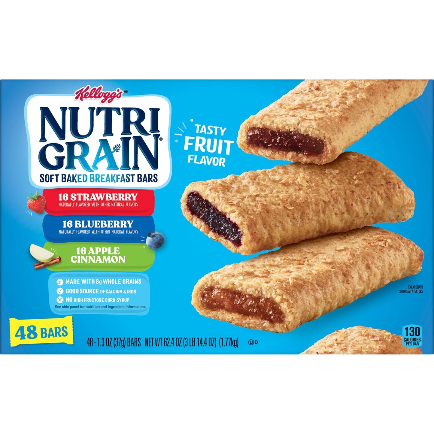 Nutri-Grain Soft Baked Breakfast Bars, Made with Whole Grains, Kids Snacks, Variety Pack, 62.4oz Box (48 Bars)