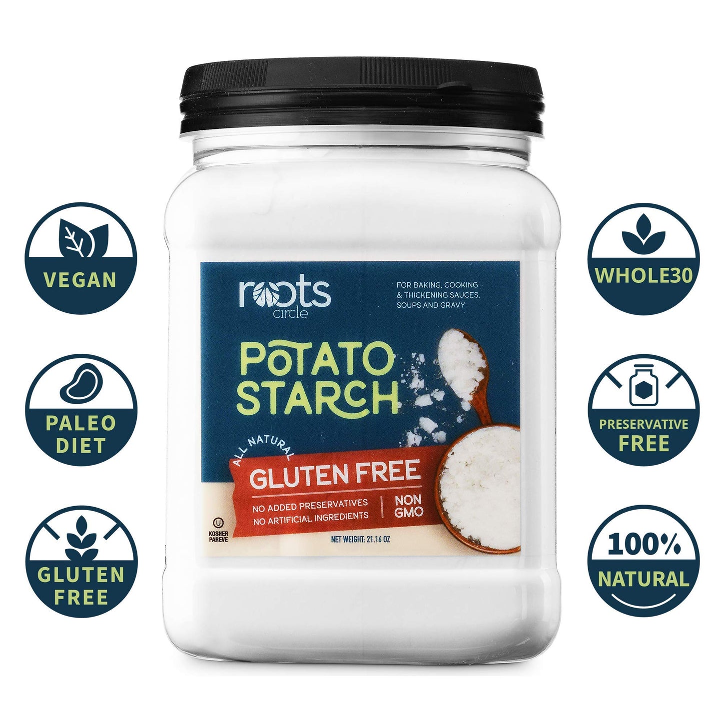 Roots Circle Gluten-Free Potato Starch | 2 Pack Of 21Oz Jars | No Preservatives Or Artificial Ingredients | Kosher For Passover