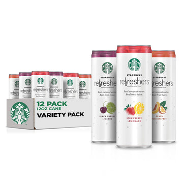 Starbucks Refreshers Variety Pack, 3 Flavors with Coconut Water, 12 Fl Oz Cans, Pack of 12