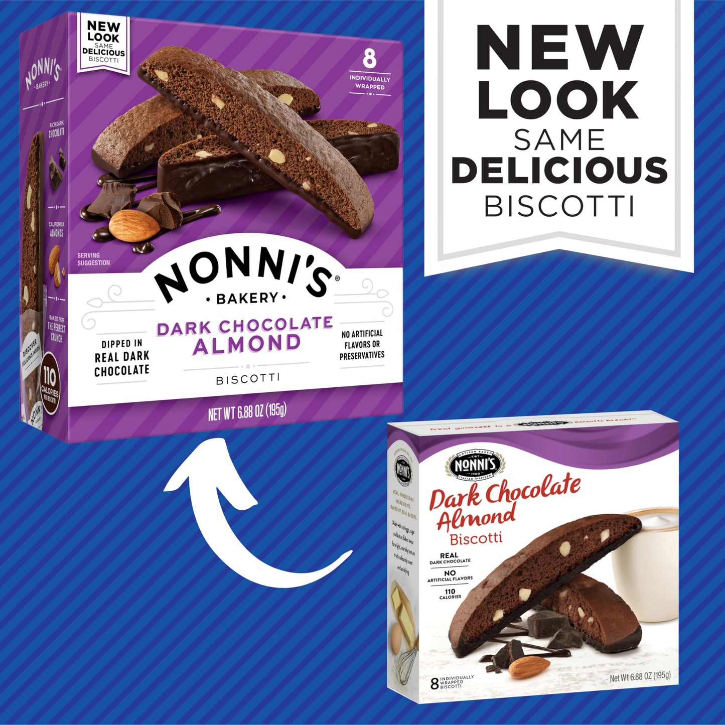 Nonni's Dark Chocolate Almond Biscotti Italian Cookies - Dark Chocolate Cookies - Biscotti Individually Wrapped Cookies - Italia