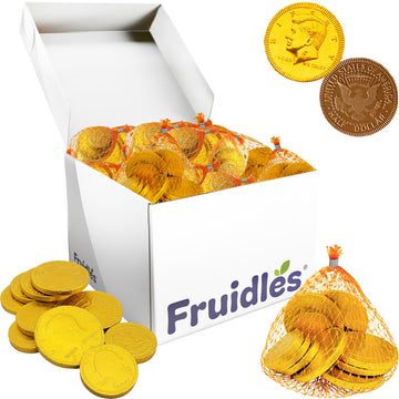 Fruidles Chocolate Coins in Mesh Bags, 10 Belgian Milk Chocolate Half-Dollar Gold Coins Per Mesh Bag, Total 27oz Mesh Bags (18 M