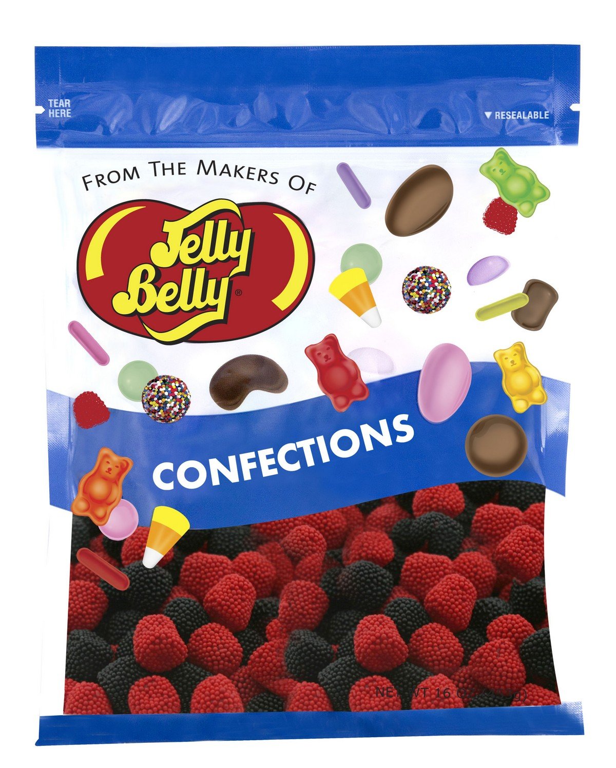 Jelly Belly Raspberries And Blackberries Candy - 1 Pound (16 Ounces) Resealable Bag - Genuine, Official, Straight From The Sourc