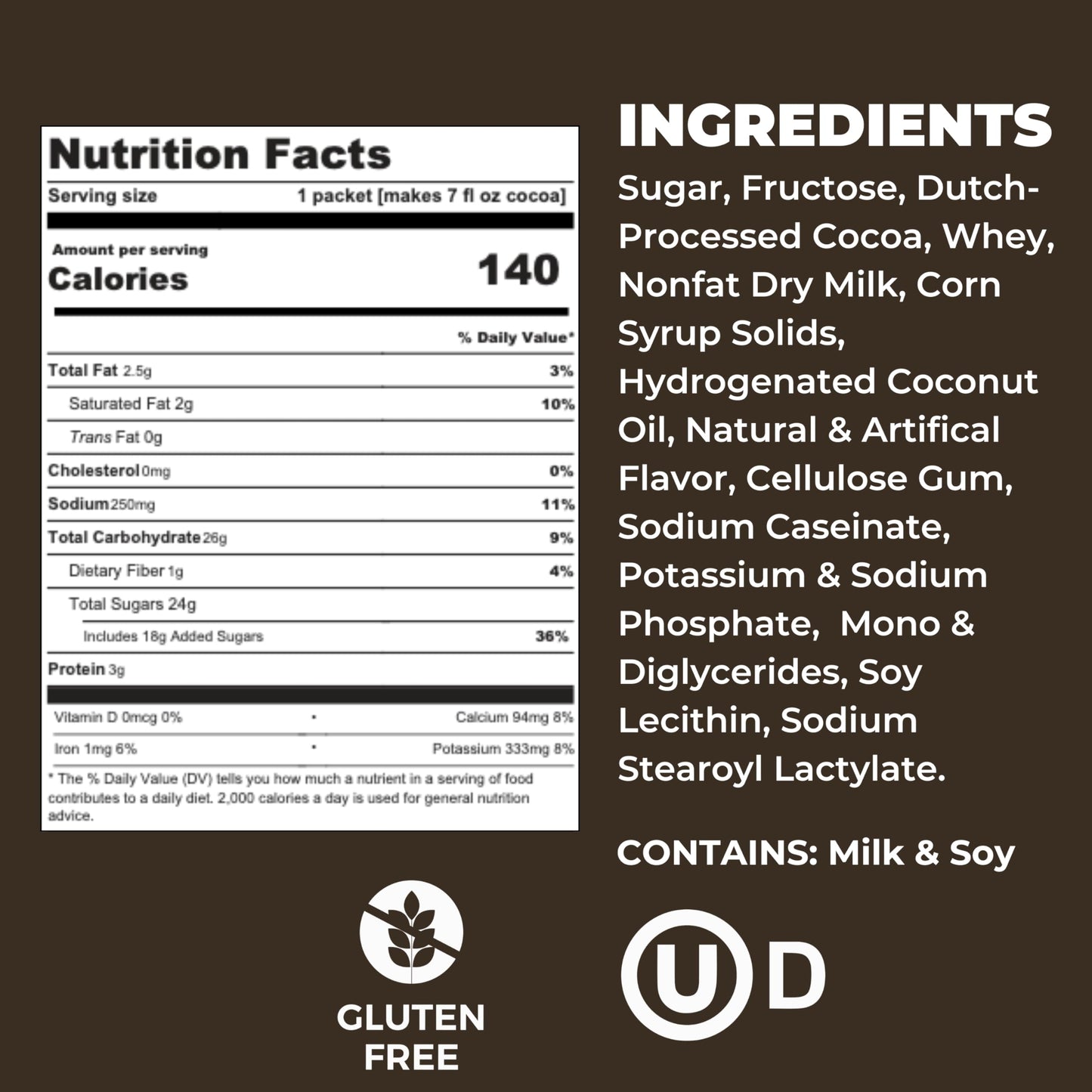 Cocoa Classics Dark Chocolate Cocoa Mix  Sweet  Smooth  Intense Dark Chocolate Flavored  Make Hot or Iced Cocoa  Gluten Free  Kosher Dairy Friendly  1.25oz Packets (Pack of 36)