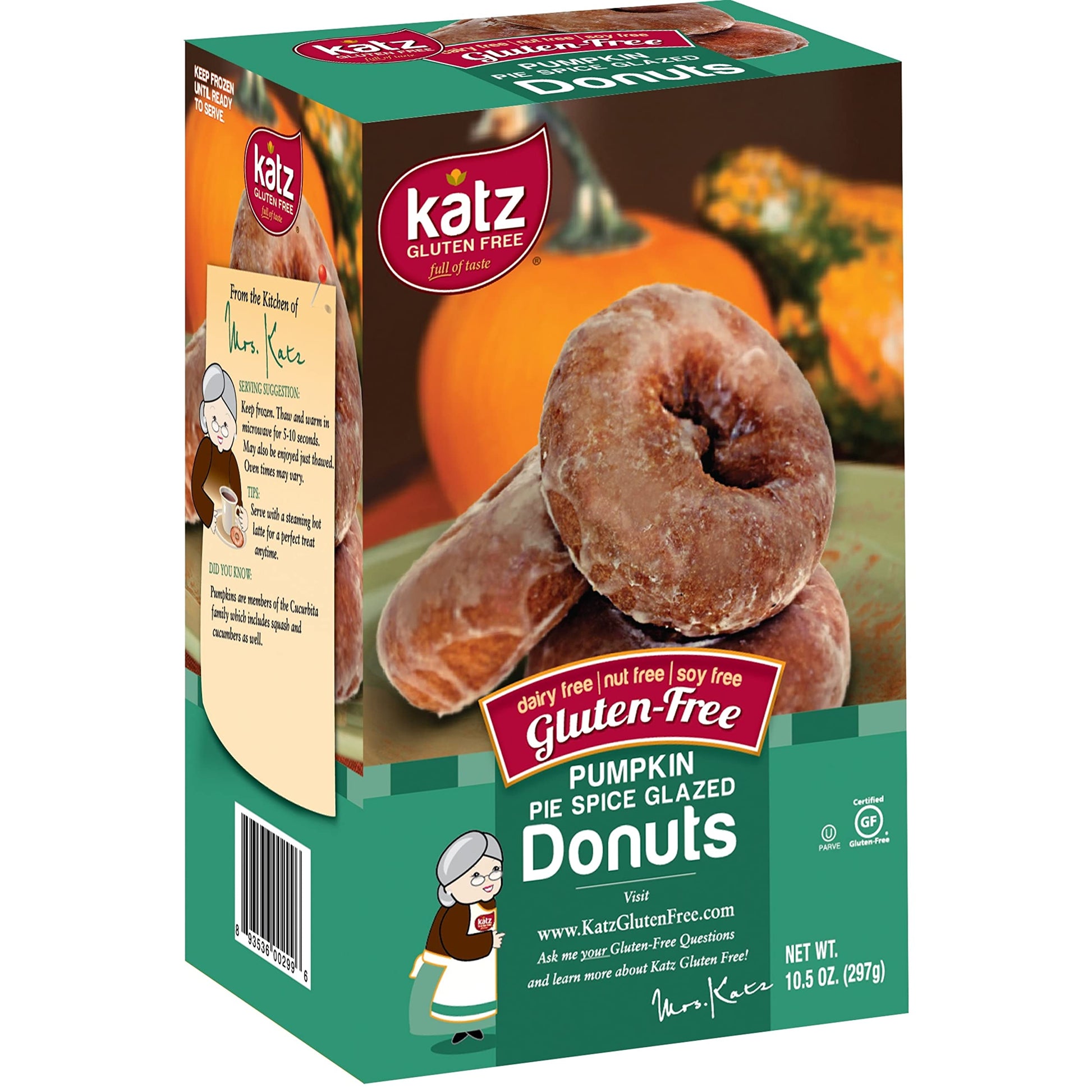 Katz Gluten Free Pumpkin Spice Glazed Donuts, Dairy Free, Nut Free, 10.5 Oz, 6 Pack