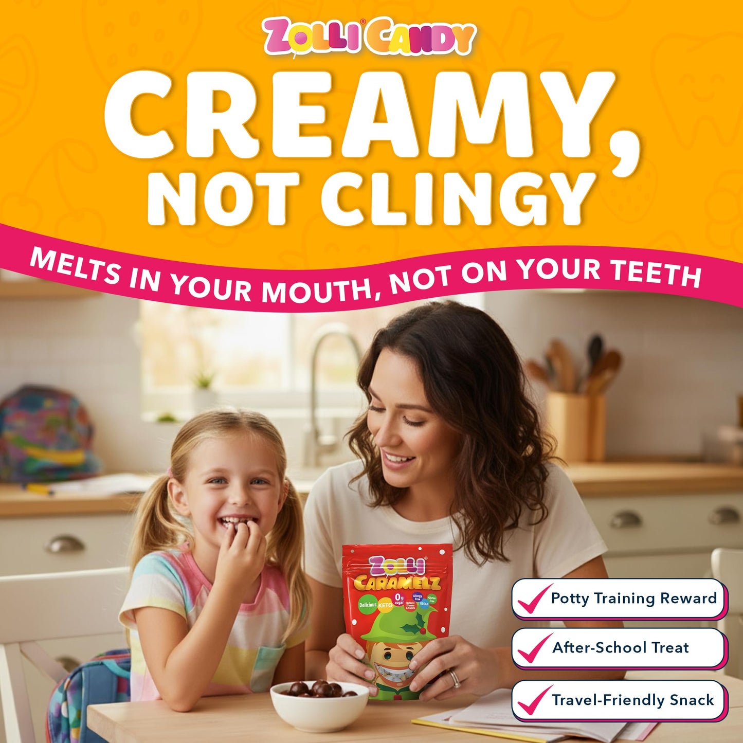 Zolli Caramelz Sugar-Free Candy - Creamy  Chewy  Dye-Free  Keto & Diabetic-Friendly Healthy Candy  Dentist-Approved  for Kids (Caramel Green Apple  3 oz)