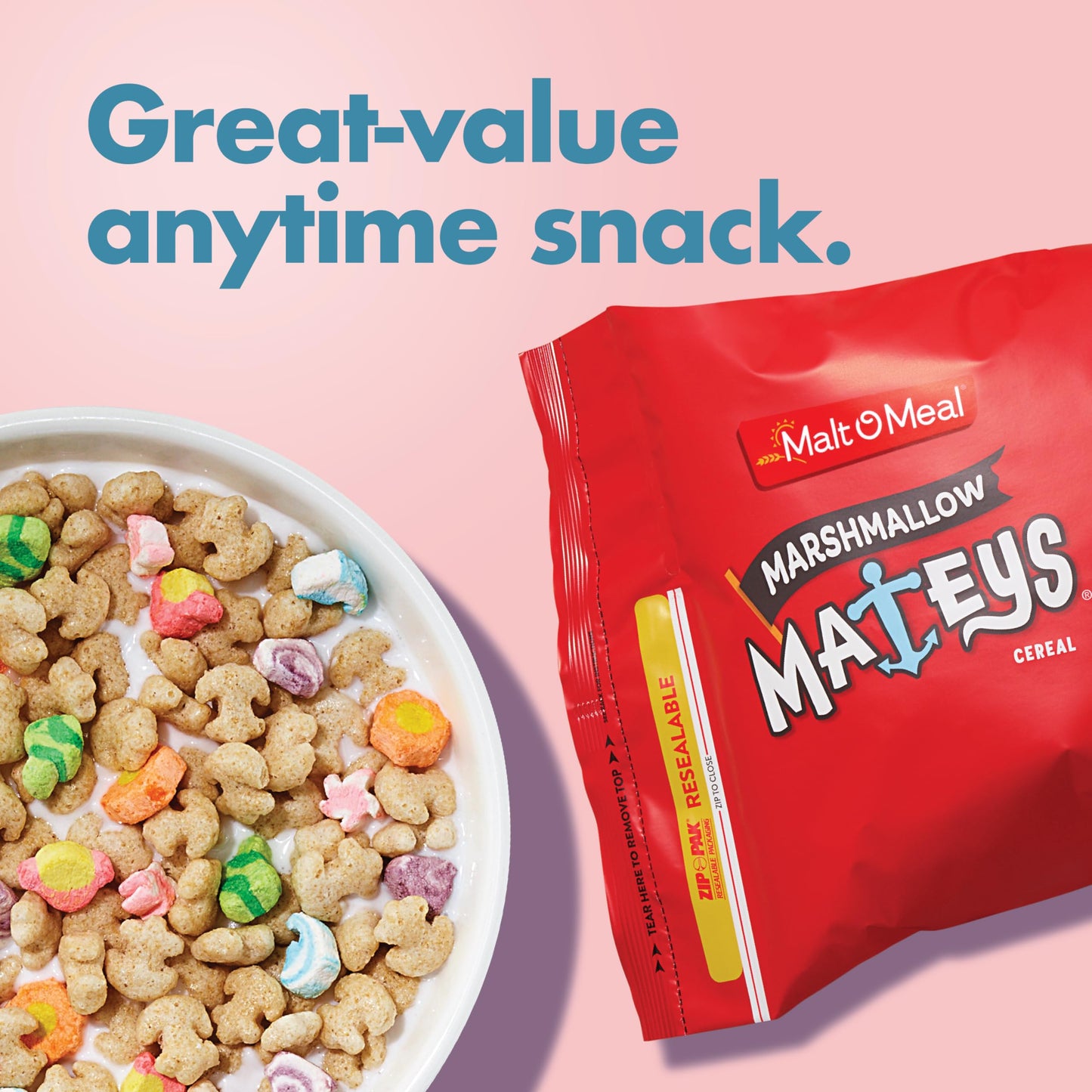 Malt-O-Meal Marshmallow Mateys Breakfast Cereal, Frosted Oat Cereal With Marshmallow Bits, Large Cereal For Family, 48 Oz Reseal