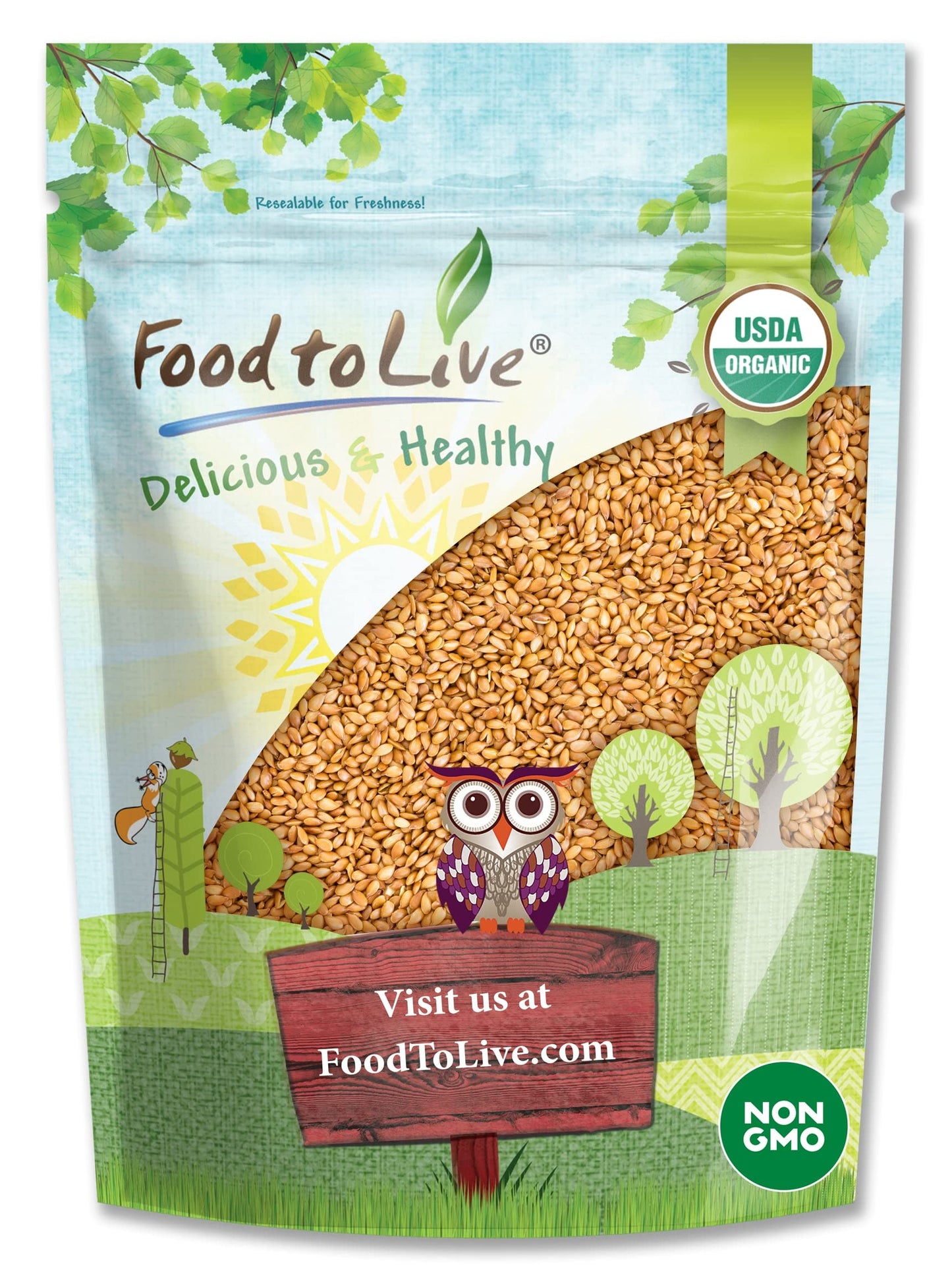Food to Live Organic Golden Flax Seeds, Non-GMO, Vegan, 5 Pounds