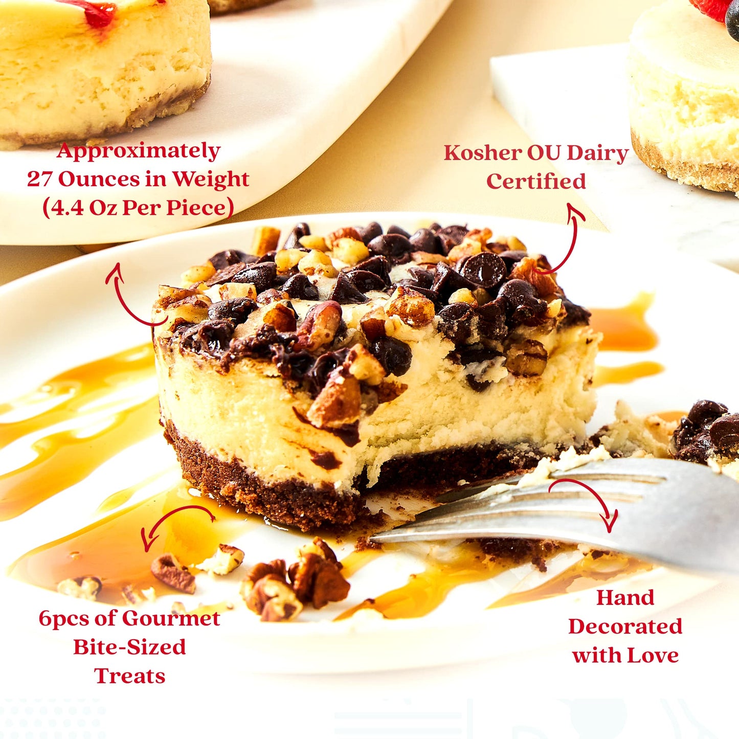 Davids Cookies Turtle Chocolate Pecan Mini Cheesecakes - 6 Gourmet   - 26.4 oz - Pack of 1