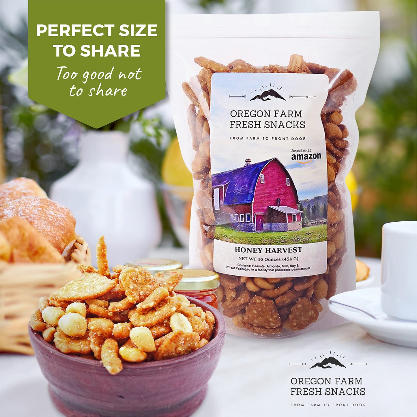 Oregon Farm Fresh Snacks Honey Roasted Nuts And Crackers Mix - Locally Made Honey Roasted Sesame Sticks And Nuts Mix - Enjoy The
