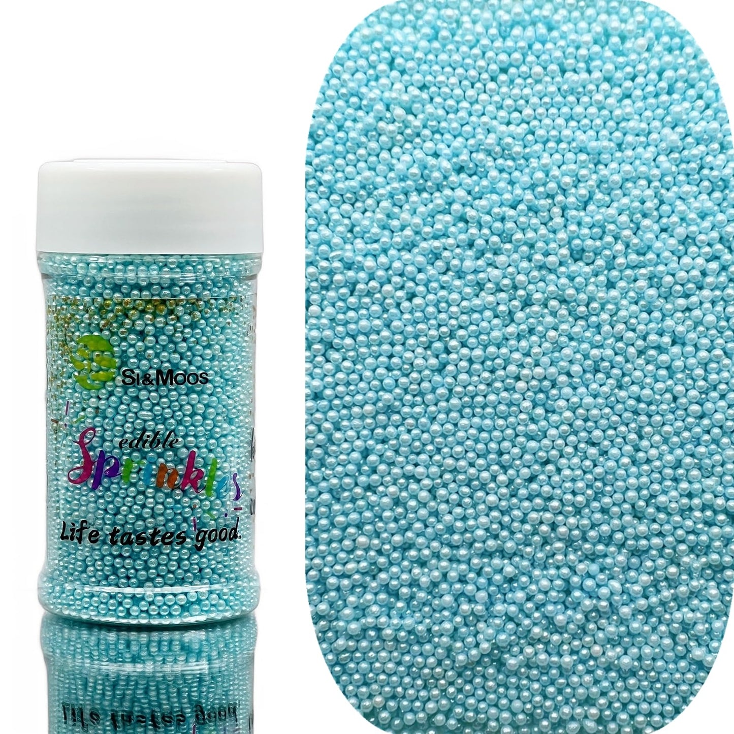 SE Si&Moos Light Blue Sprinkles Baby Blue Nonpareils Edible Pearls for Cake Decorating Small Pearl Sprinkles Halloween Cake Deco
