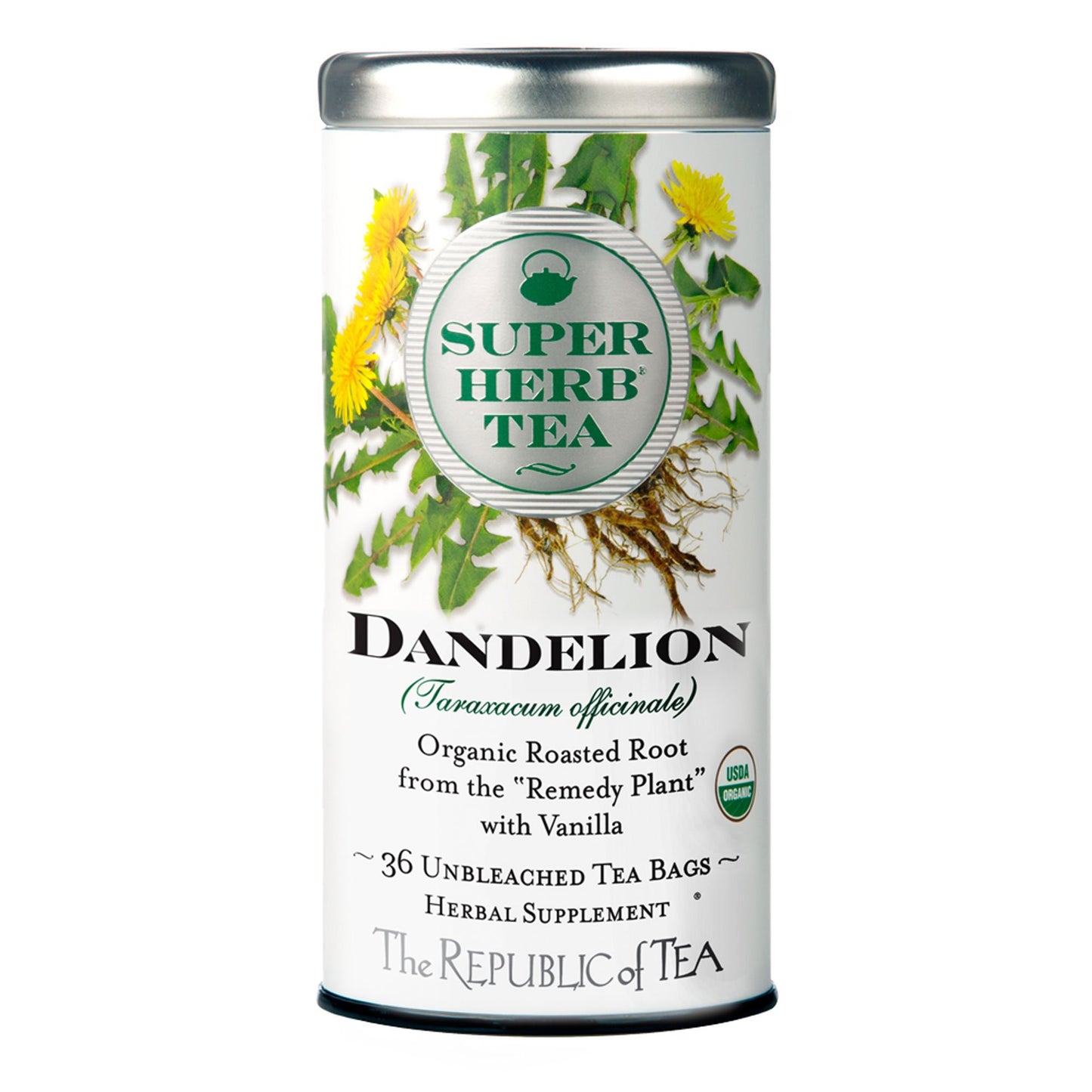 The Republic of Tea Organic Dandelion SuperHerb Tea, 36 Herbal Tea Bags, Caffeine-Free, Model SYNCHKG052690