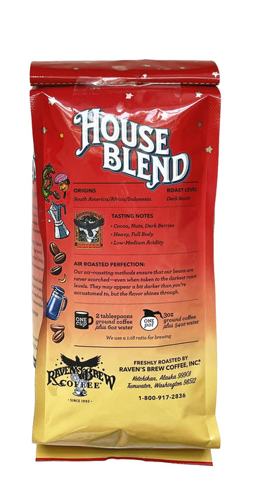Ravens Brew Coffee Gourmet Dark Roast Whole Bean Coffee - House Blend 12Oz Bag