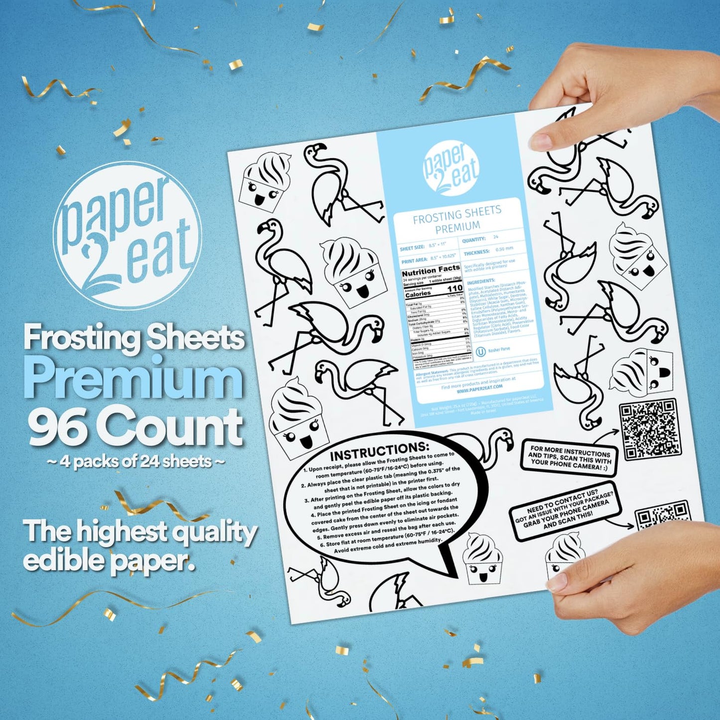 Paper2Eat Frosting Sheets Premium 8.5    X 11    - 96 Count - White Edible Icing Sheets