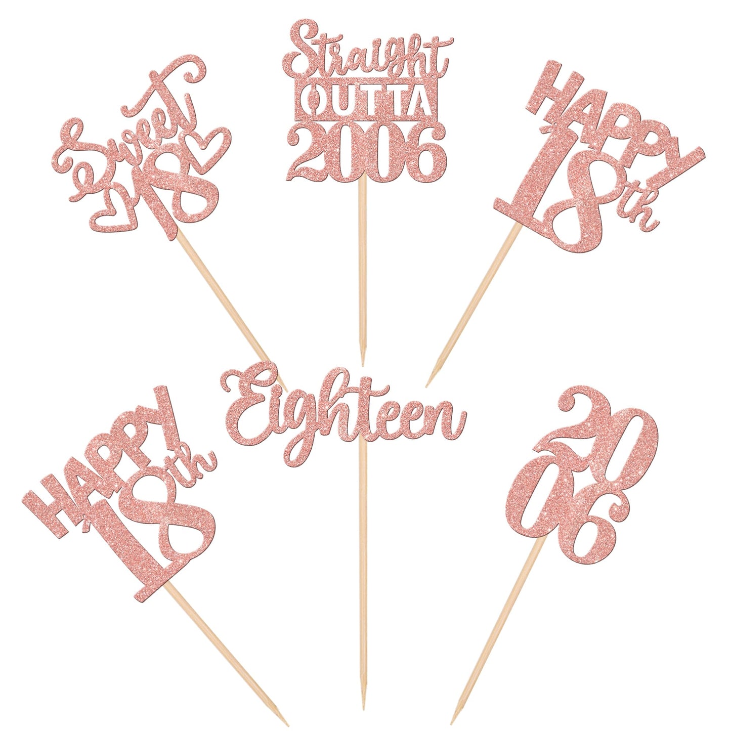 30PCS 18th Birthday Cupcake Toppers Glitter Eighteen Happy 18th Straight Outta 2006 Cupcake Picks for Cheers to 18 Years 18th Bi
