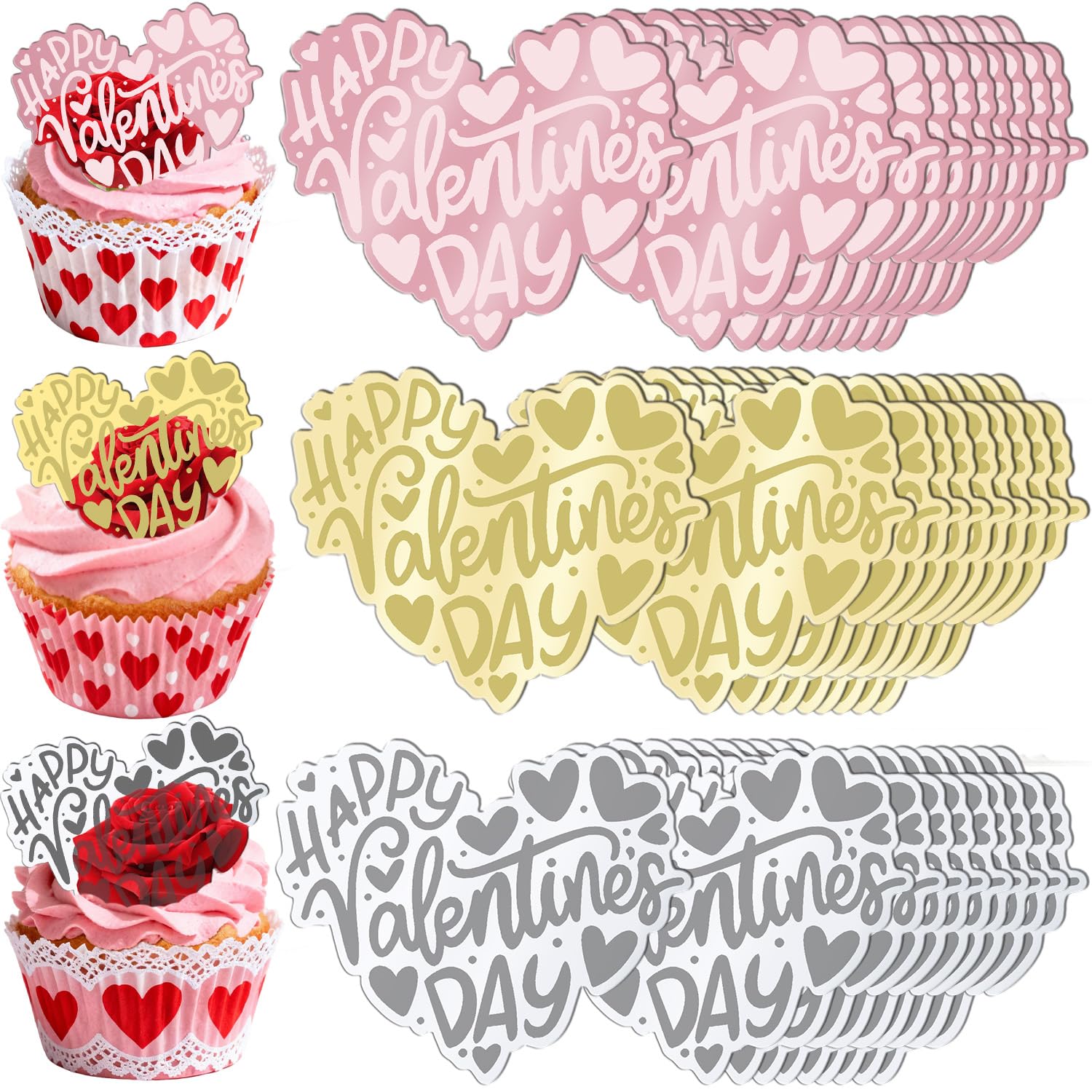 30Pcs Happy Valentines Day Cake Toppers  Acrylic Cupcake Toppers 3 Different Pattern Heart Shape Custom Cupcake Picks For Valentines Party Anniversary Pastries Decorations (30 Irregular Heart)