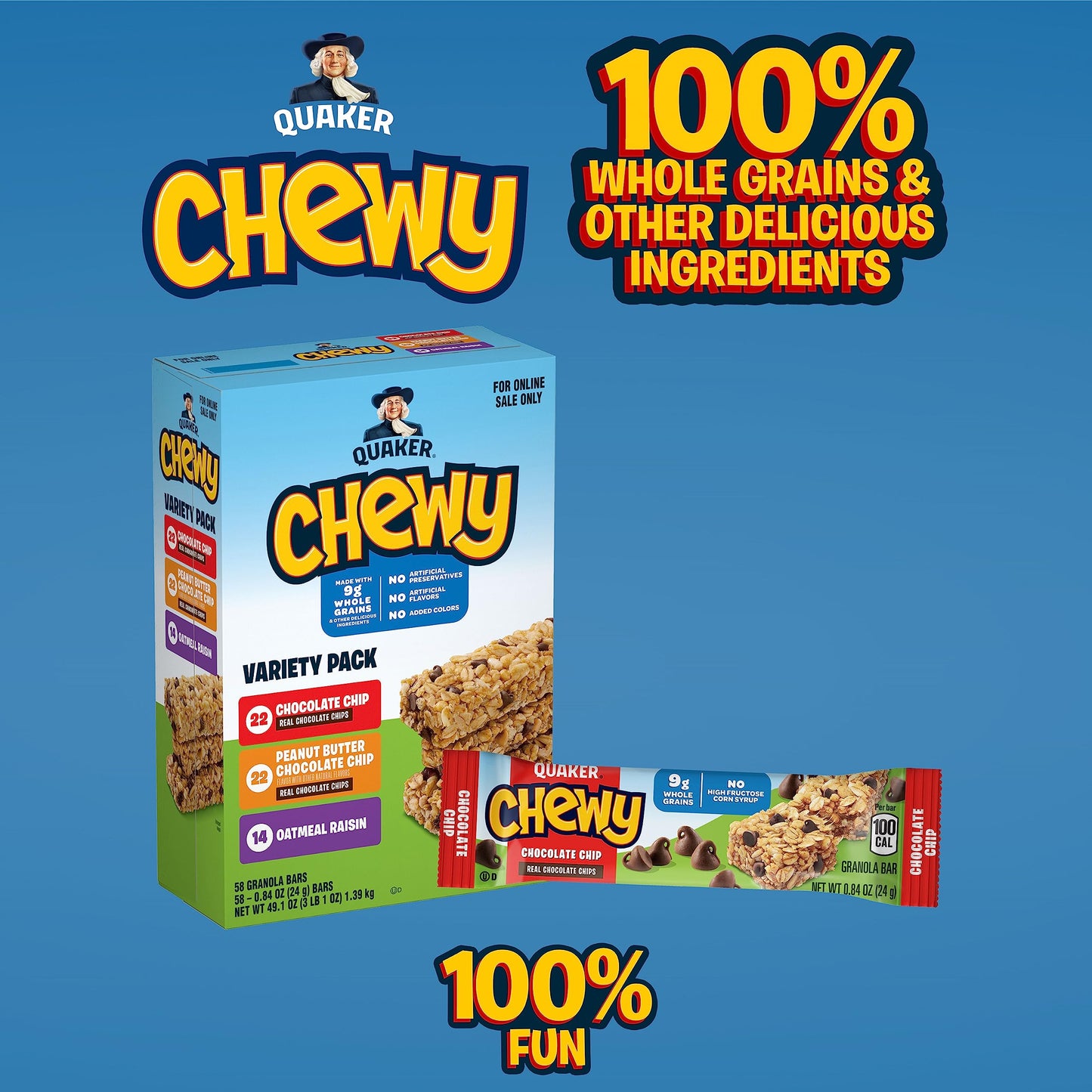 Quaker Chewy Granola Bars, 3 Flavor Variety Pack,58 Count (Pack of 1)