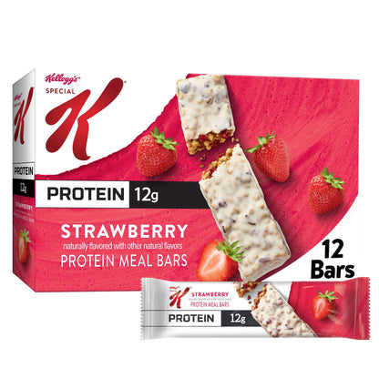 Kelloggs Special K Protein Bars, 12g Protein Snacks, Meal Replacement, Value Size, Strawberry, 19oz Box (12 Bars)