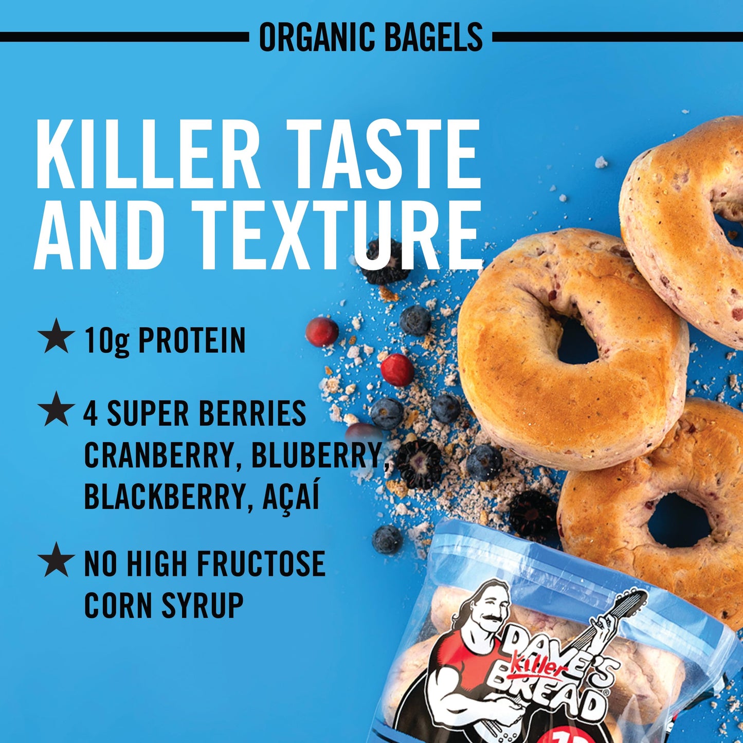 Daves Killer Bread Boomin Berry Bagels, Cranberry, Blueberry, Blackberry and Acai Bagels, 5 Count