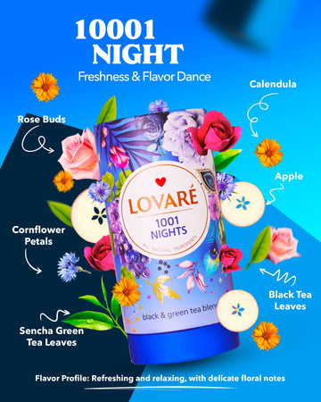 Lovare 1001 Nights Loose Leaf Tea 80 G - Made In Ukraine - Black And Green Tea, Apple, Cornflower, Calendula, Rose, Safflower Pe