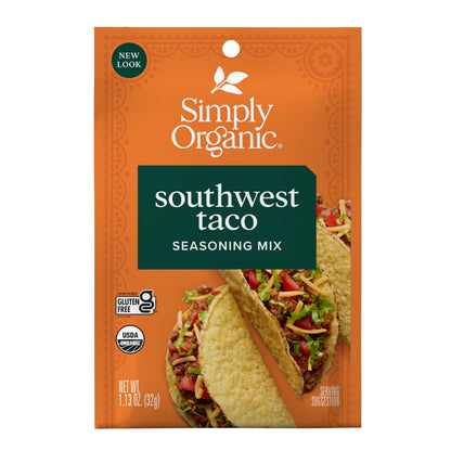 Simply Organic Southwest Taco Seasoning Mix, Vegan Friendly, Kosher, Usda Certified Organic, Non-Gmo, 1.13 Ounce (Pack Of 12)