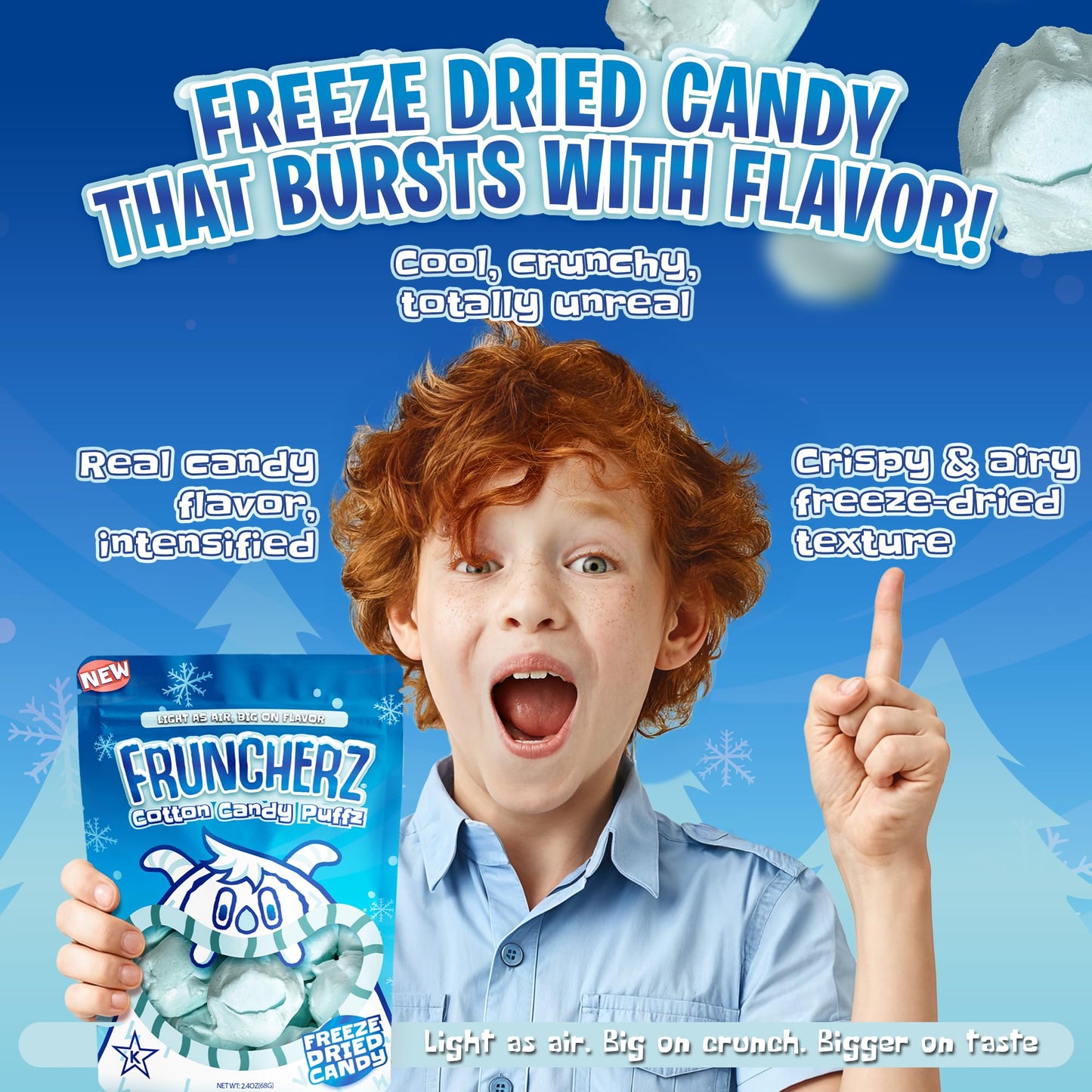 Fruncherz Cotton Candy Puffz - Kosher Freeze-Dried Crunchy Snack, Gluten-Free, Light & Fluffy Treat in Resealable Bag