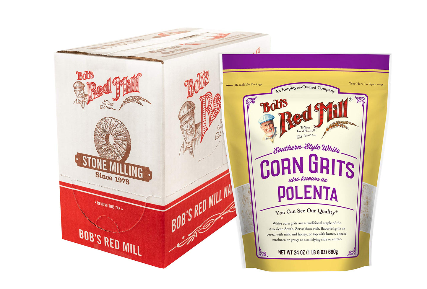 Bobs Red Mill Creamy White Corn Grits Hot Cereal, 24 oz Pack of 4, Natural