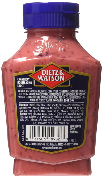 Dietz & Watson, Deli Compliments, Cranberry Horseradish Sauce, 9oz Bottle (Pack of 2)