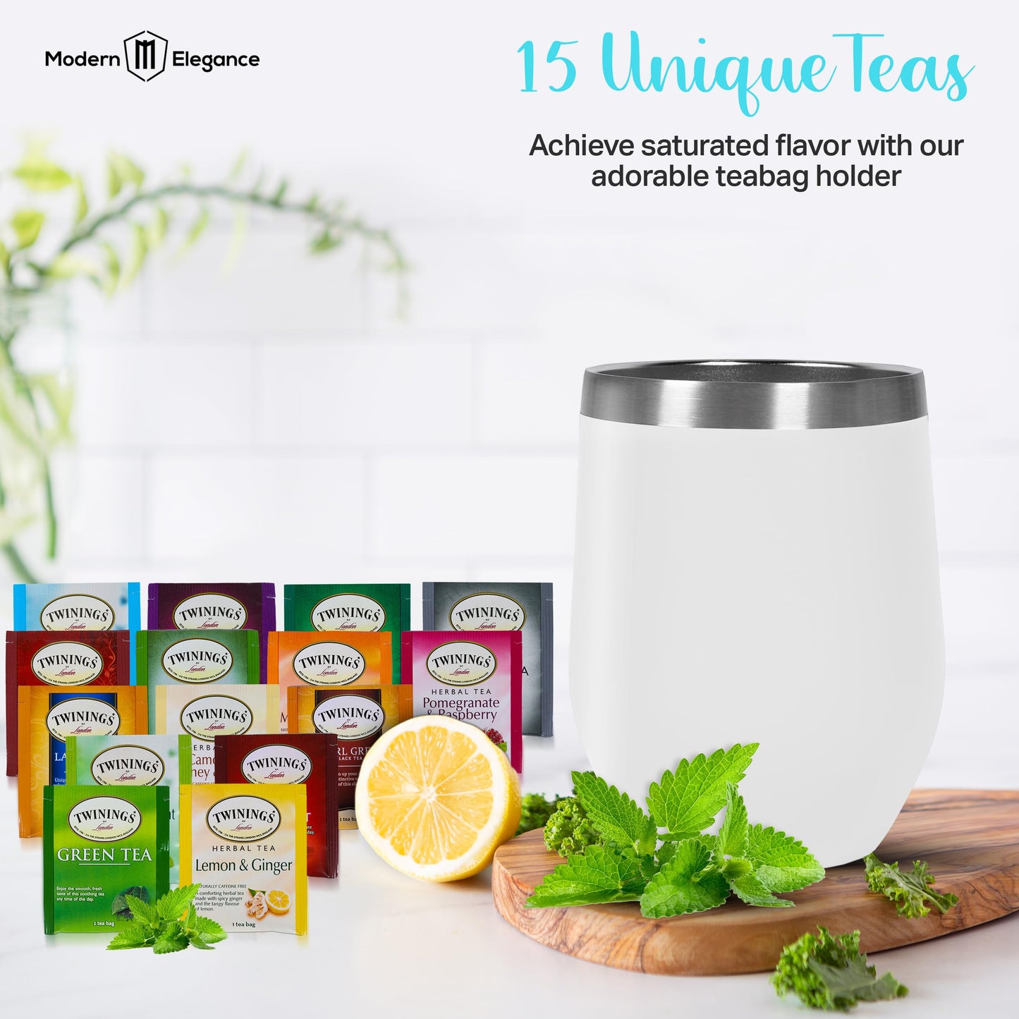 Modern Elegance Tea Gift Set – Assorted Teas, Elegant Mug & Honey, White