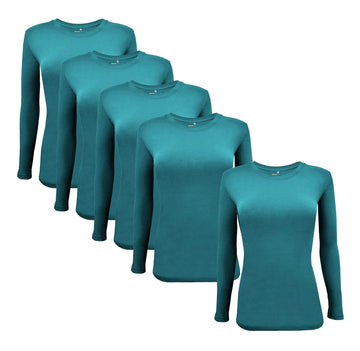Natural Uniforms Womens Under Scrub Tee Crew Neck Long Sleeve T-Shirt-5-Pack (2X-Large, 5 Pack- Teal)