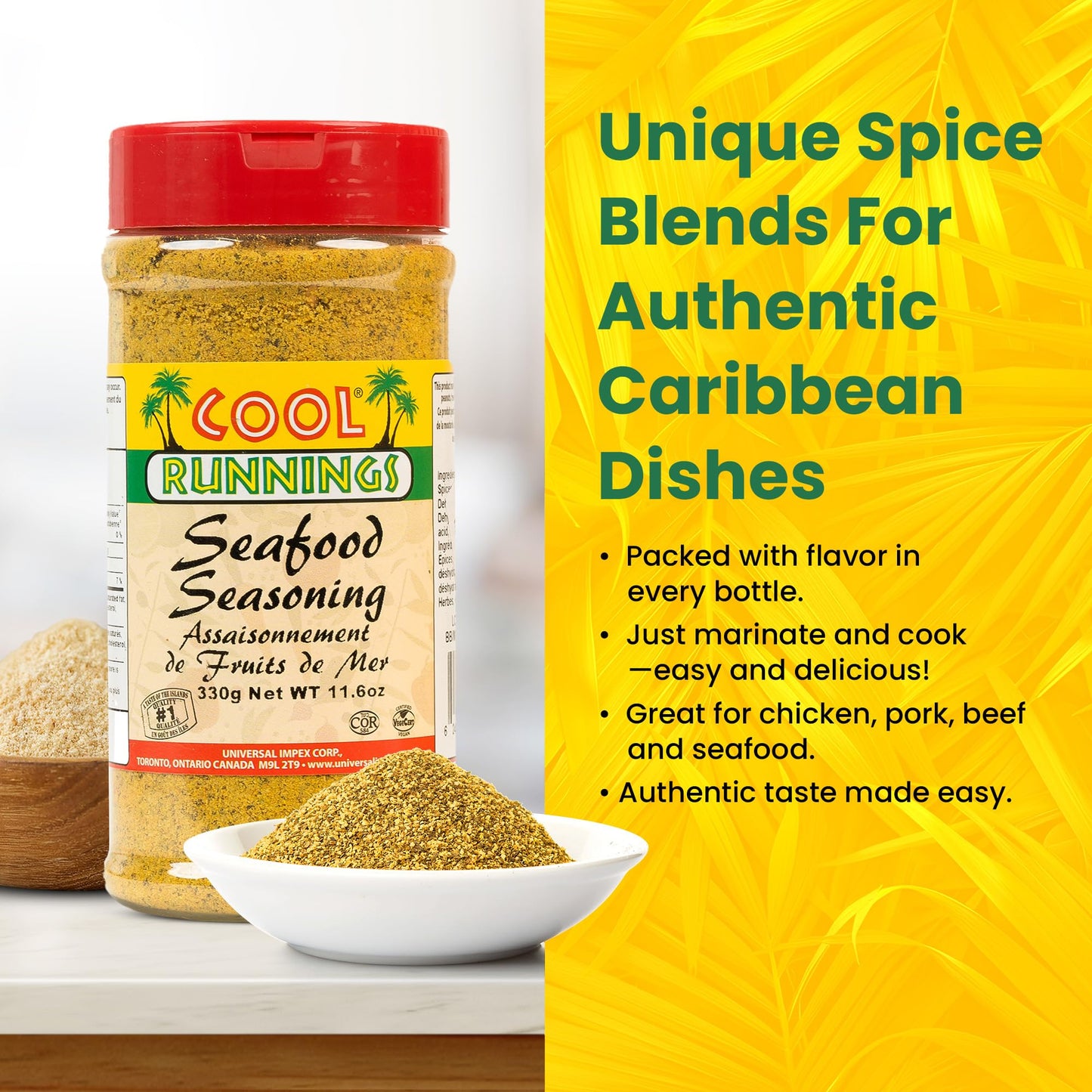 Cool Runnings USA Seafood Seasoning 330g - Authentic Caribbean Spice Blend for Enhancing Grilled, Baked, and Fried Fish and Seaf